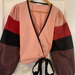 Colorblock Wrap Blouse